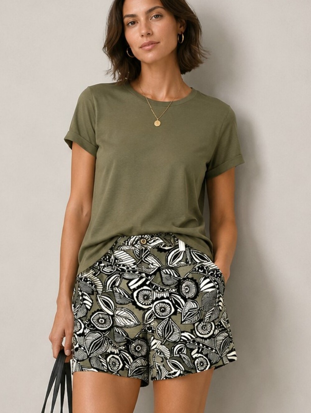 Loft Shorts Riviera Jungle Print Olive Green Black 15" Long